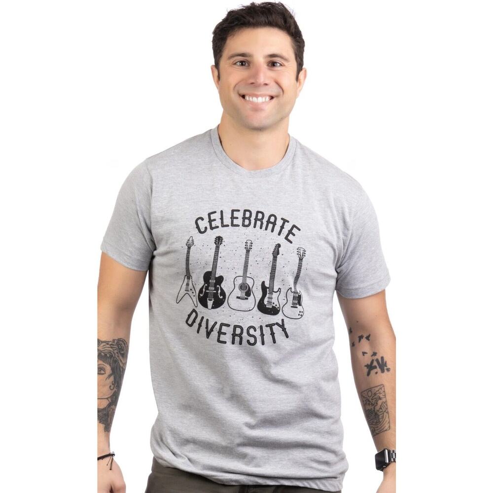 Ann Arbor T-Shirt Company‎ Mens Tee Large Celebrate Diversity Gray Black Guitars